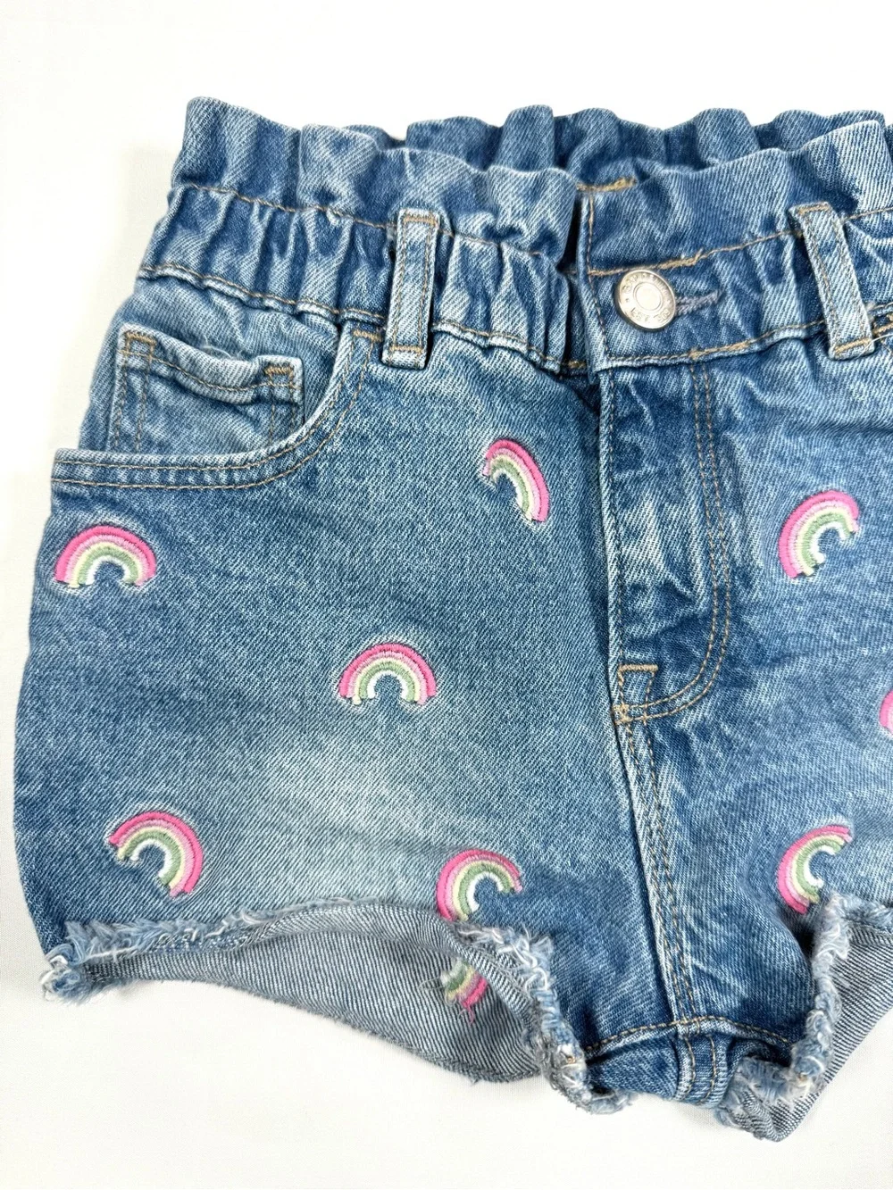 GAP Girls Rainbow Embroidered Denim Ruffle Shorts 5 Like Mom Kidcore Retro Boho